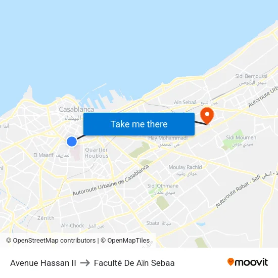 Avenue Hassan II to Faculté De Aïn Sebaa map