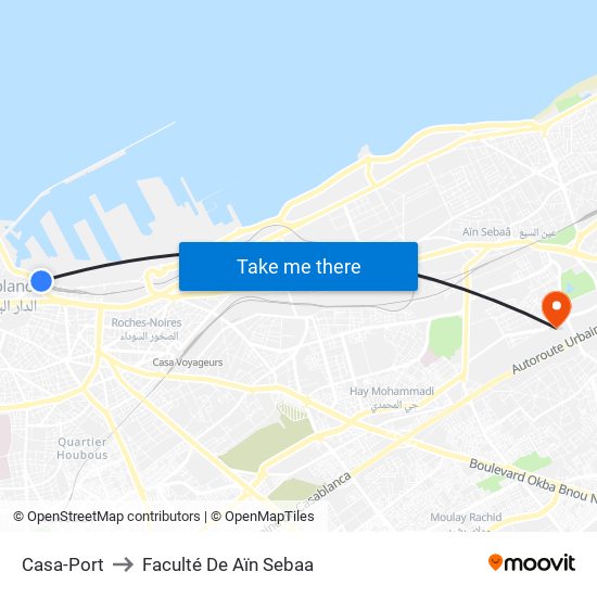 Casa-Port to Faculté De Aïn Sebaa map