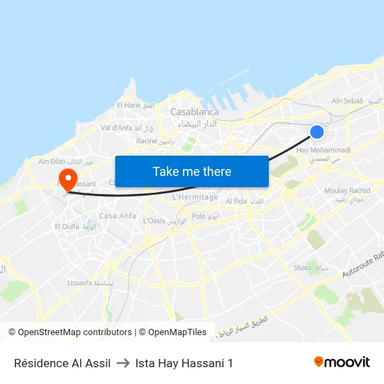 Résidence Al Assil to Ista Hay Hassani 1 map