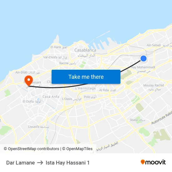 Dar Lamane to Ista Hay Hassani 1 map