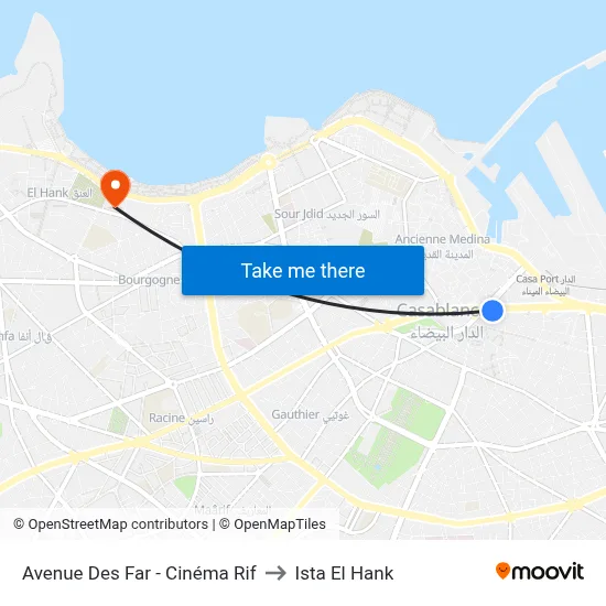 Avenue Des Far - Cinéma Rif to Ista El Hank map