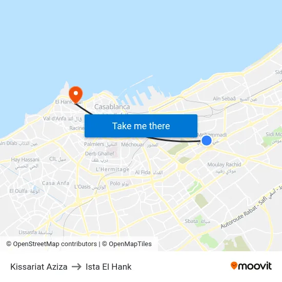 Kissariat Aziza to Ista El Hank map