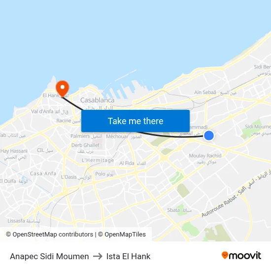 Anapec Sidi Moumen to Ista El Hank map