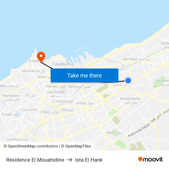 Résidence El Mouahidine to Ista El Hank map