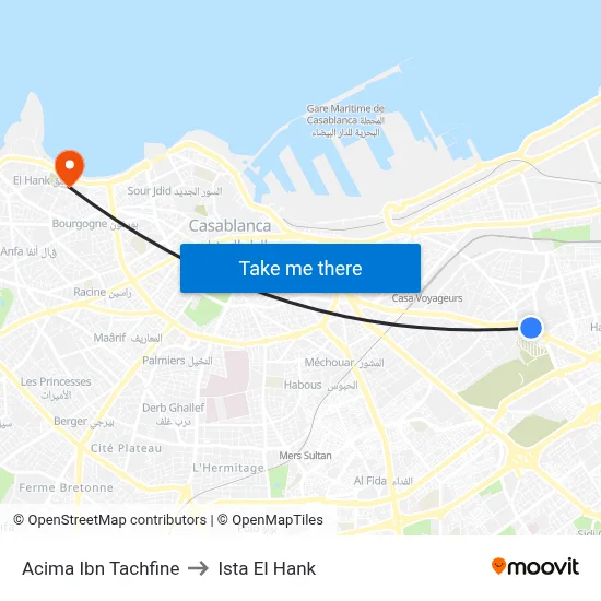 Acima Ibn Tachfine to Ista El Hank map