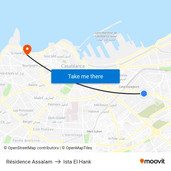 Résidence Assalam to Ista El Hank map