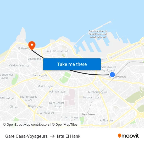 Gare Casa-Voyageurs to Ista El Hank map