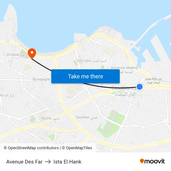 Avenue Des Far to Ista El Hank map