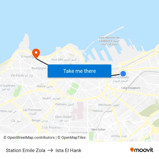 Station Emile Zola to Ista El Hank map