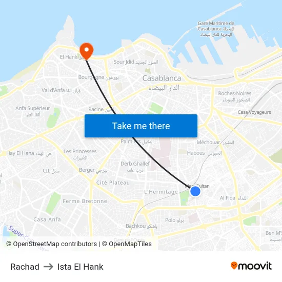 Rachad to Ista El Hank map
