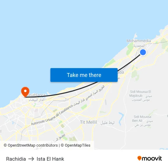 Rachidia to Ista El Hank map