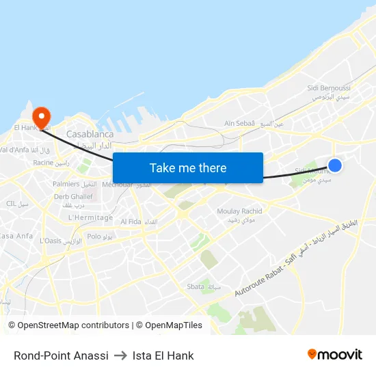 Rond-Point Anassi to Ista El Hank map