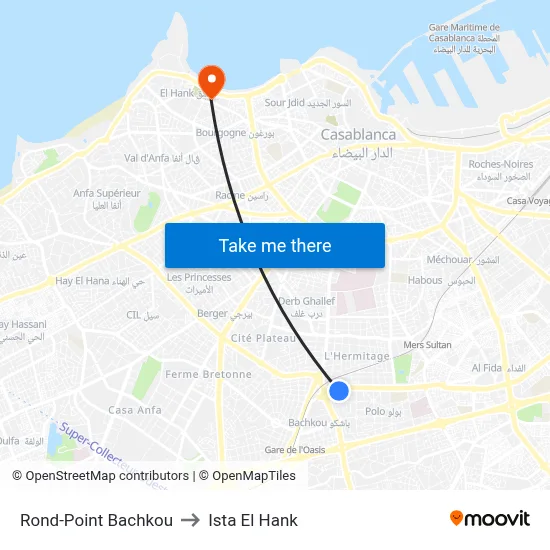 Rond-Point Bachkou to Ista El Hank map