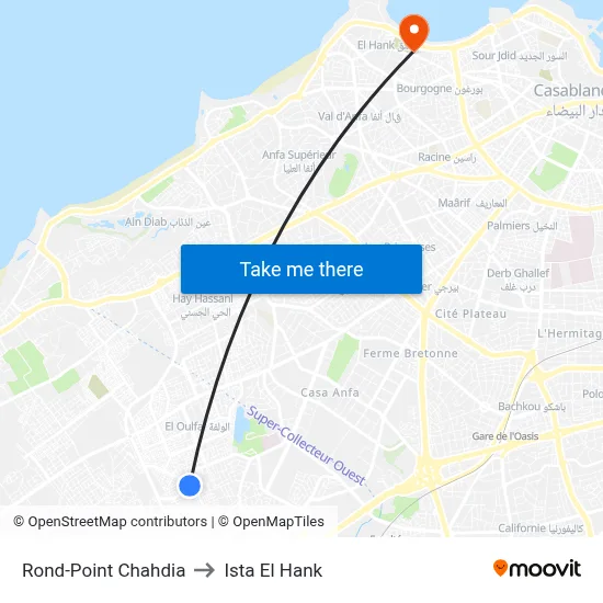 Rond-Point Chahdia to Ista El Hank map