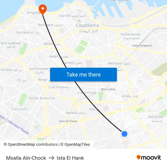 Msalla Ain-Chock to Ista El Hank map