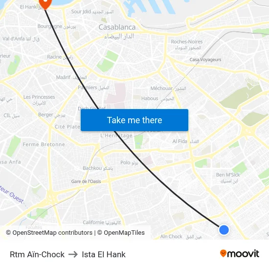 Rtm Aïn-Chock to Ista El Hank map