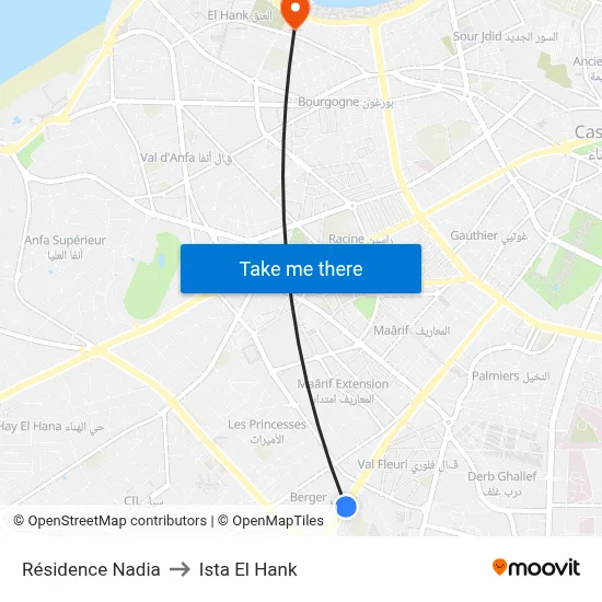 Nadia Residence to Ista El Hank map