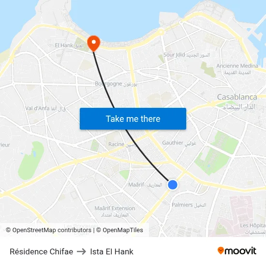 Résidence Chifae to Ista El Hank map