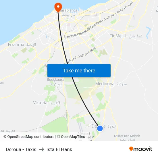 Deroua - Taxis to Ista El Hank map