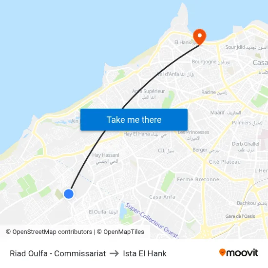 Riad Oulfa - Police Station to Ista El Hank map