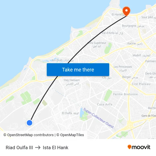 Riad Oulfa III to Ista El Hank map