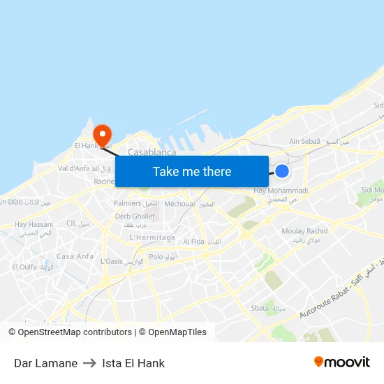 Dar Lamane to Ista El Hank map