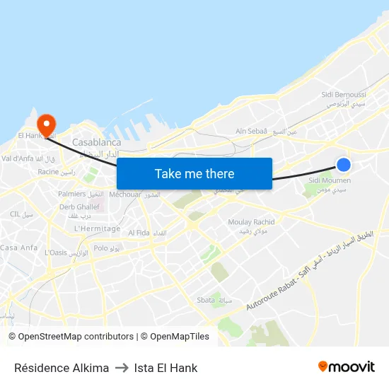 Alkima Residence to Ista El Hank map