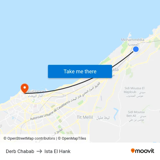 Derb Chabab to Ista El Hank map