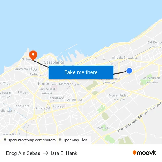 ENCG Ain Sebaa to Ista El Hank map