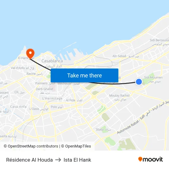 Al Houda Residence to Ista El Hank map