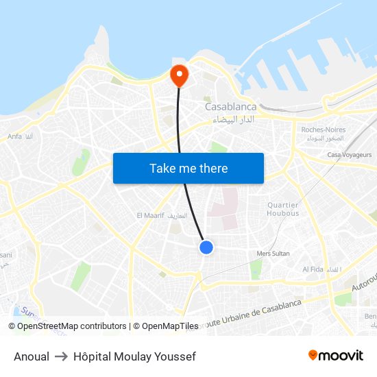 Anoual to Hôpital Moulay Youssef map