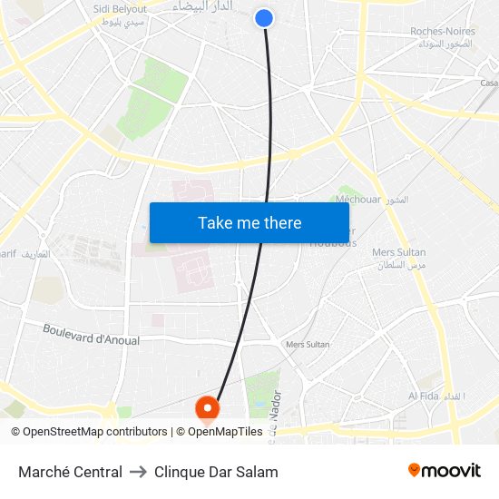 Marché Central to Clinque Dar Salam map
