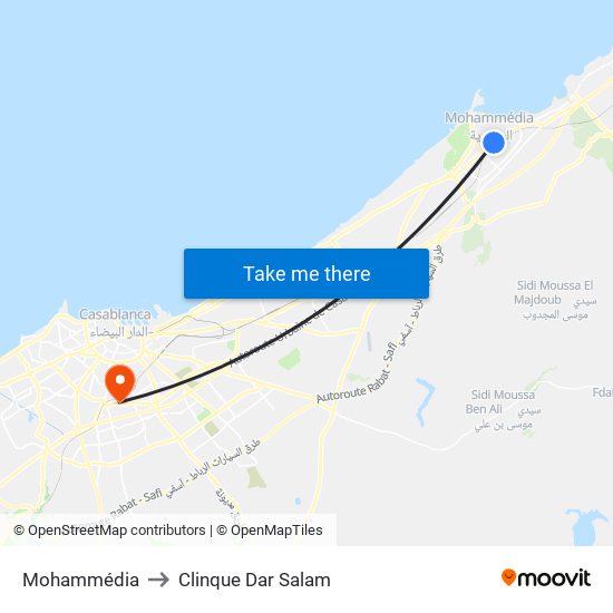 Mohammédia to Clinque Dar Salam map