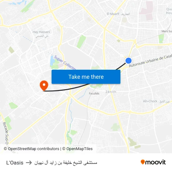 L'Oasis to مستشفى الشيخ خليفة بن زايد آل نهيان map