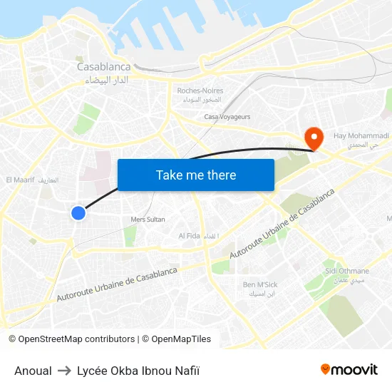 Anoual to Lycée Okba Ibnou Nafiï map