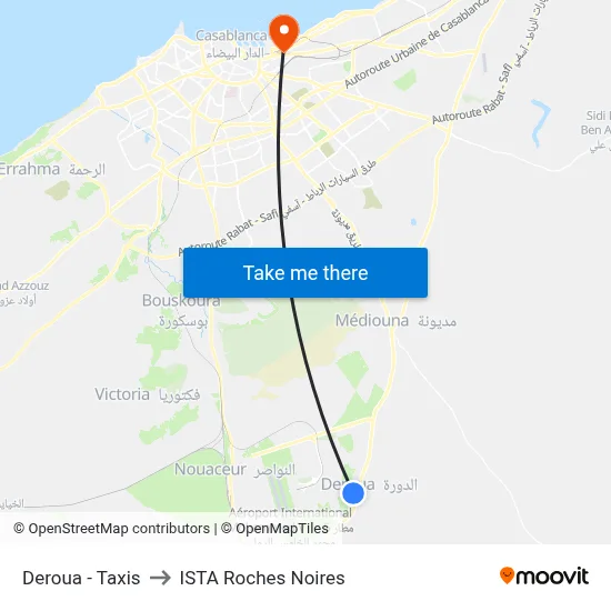 Deroua - Taxis to ISTA Roches Noires map