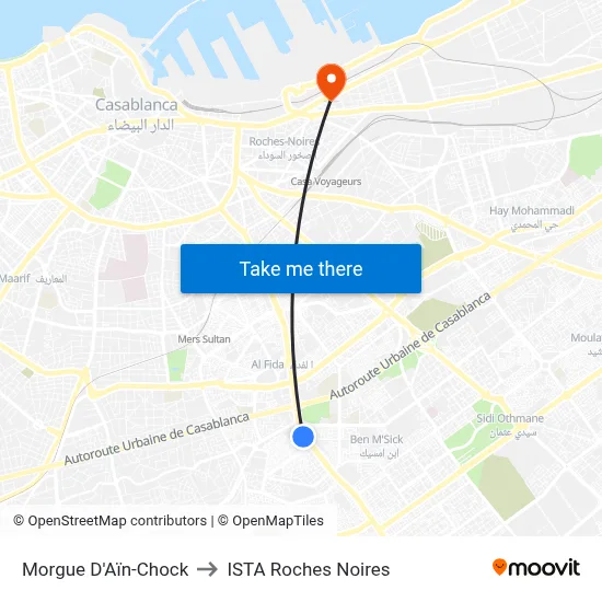 Morgue D'Aïn-Chock to ISTA Roches Noires map