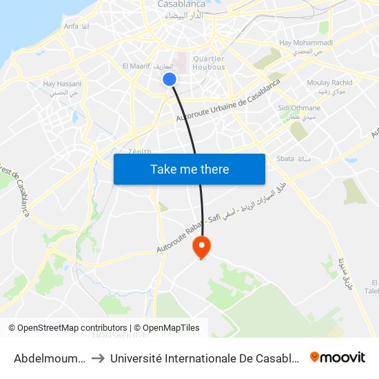 Abdelmoumen to Université Internationale De Casablanca map