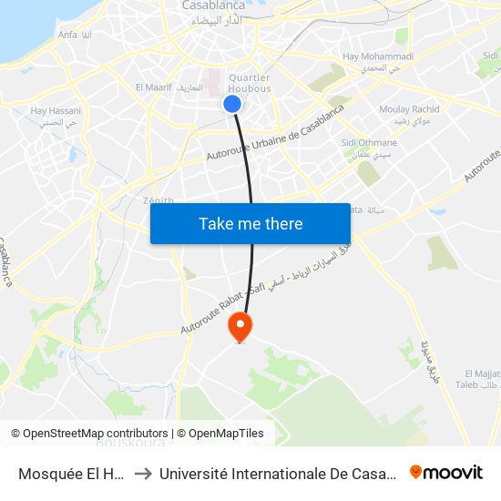 Mosquée El Hoda to Université Internationale De Casablanca map