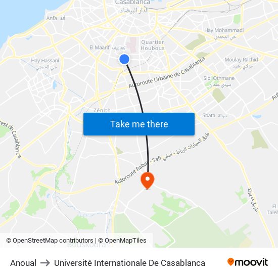 Anoual to Université Internationale De Casablanca map
