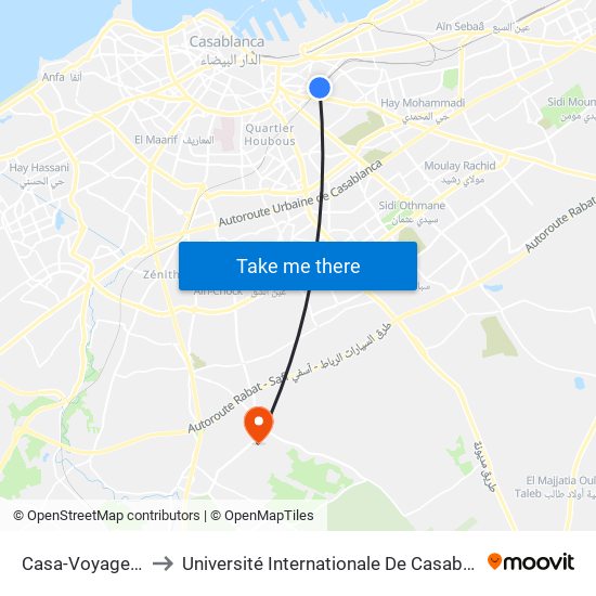 Casa-Voyageurs to Université Internationale De Casablanca map