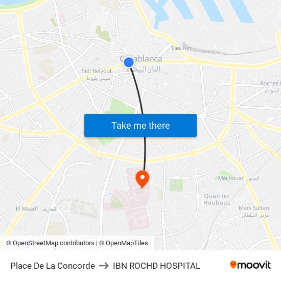 Place De La Concorde to IBN ROCHD HOSPITAL map
