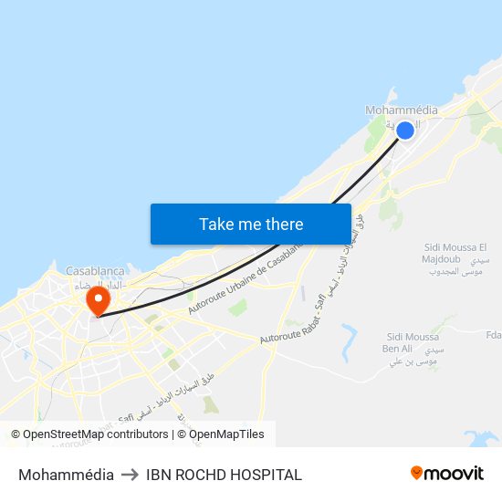 Mohammédia to IBN ROCHD HOSPITAL map