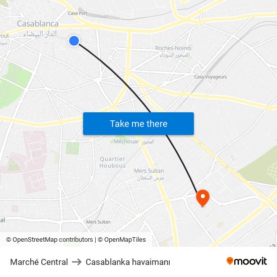 Marché Central to Casablanka havaimanı map
