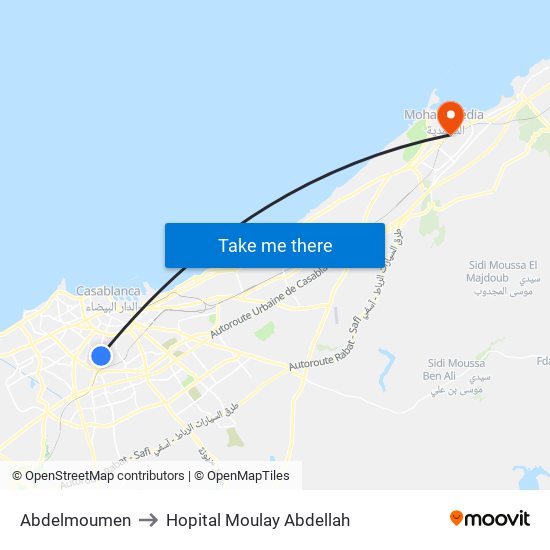 Abdelmoumen to Hopital Moulay Abdellah map