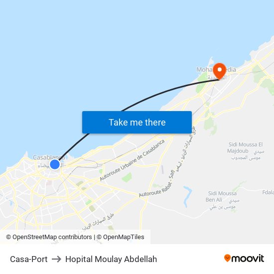 Casa-Port to Hopital Moulay Abdellah map