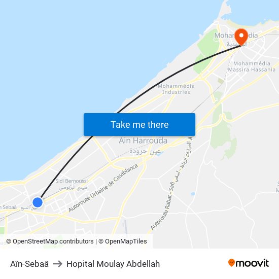 Aïn-Sebaâ to Hopital Moulay Abdellah map