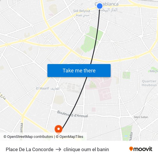 Place De La Concorde to clinique oum el banin map