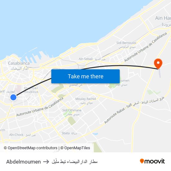 Abdelmoumen to مطار الدارالبيضاء تيط ملّيل map