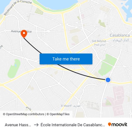 Avenue Hassan II to École Internationale De Casablanca (ORT) map